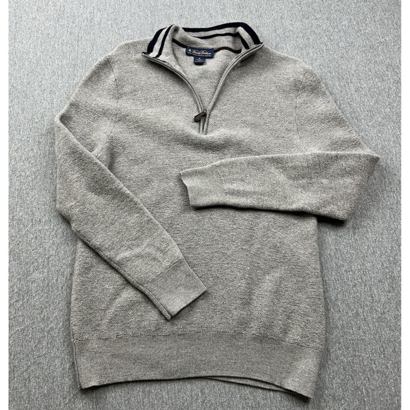 Brooks Brothers Extra Fine Italian Merino Wool 1/4 Zip Sweater Mens Medium Gray - Picture 1 of 10